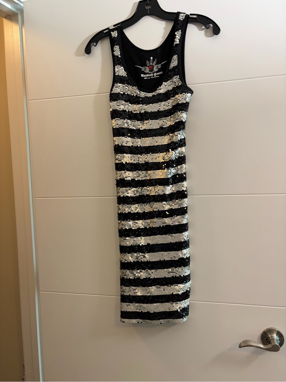 TWISTED HEART Black & Silver Sequin Striped Tank Mini Dress